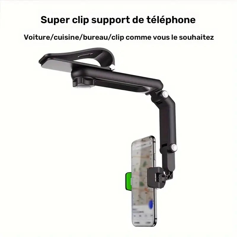 Support Téléphone Voiture Pare-Soleil – Rotation 360° Antidérapant pour GPS et Appels Mains Libres