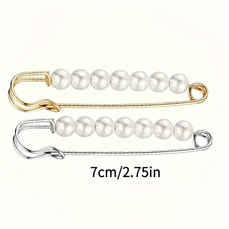 Épingle de sûreté femme élégante avec perles blanches – Accessoire chic pour vêtements et manteaux