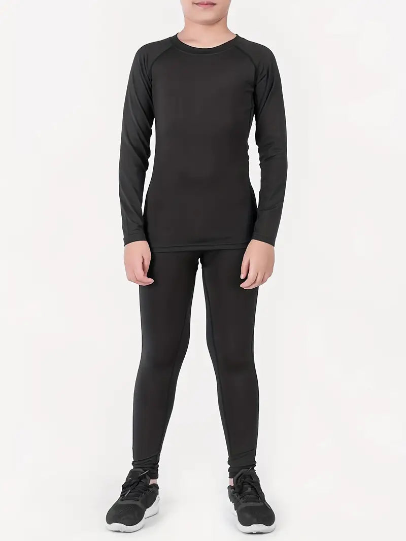 Ensemble de Sport Enfant – T-shirt Manches Longues et Legging Noir Respirant