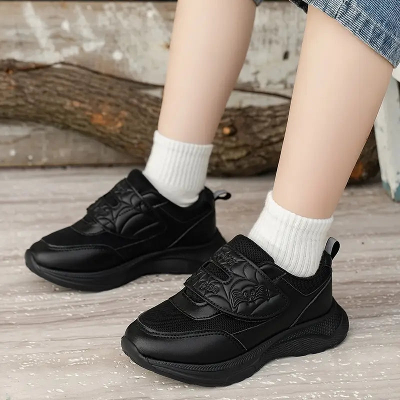 Chaussures sans lacets garçon noires – Mocassins confort à scratch motif chauve-souris