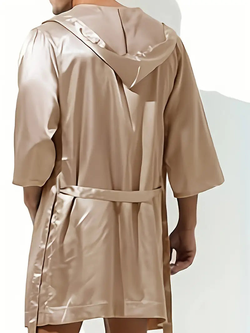 Peignoir sexy homme en satin – Kimono court brillant avec ceinture, Élégance & séduction