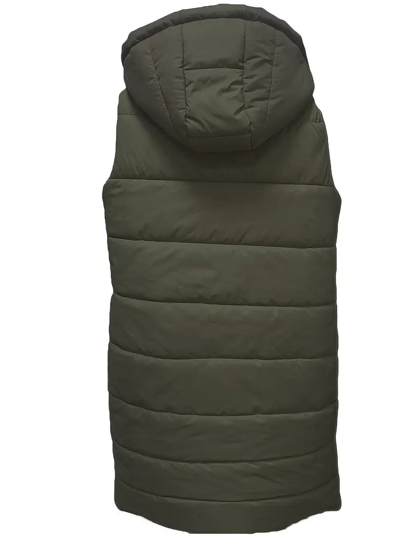 Doudoune Longue Sans Manches Femme avec Capuche – Gilet Matelassé Chaud Idéal pour l’Hiver