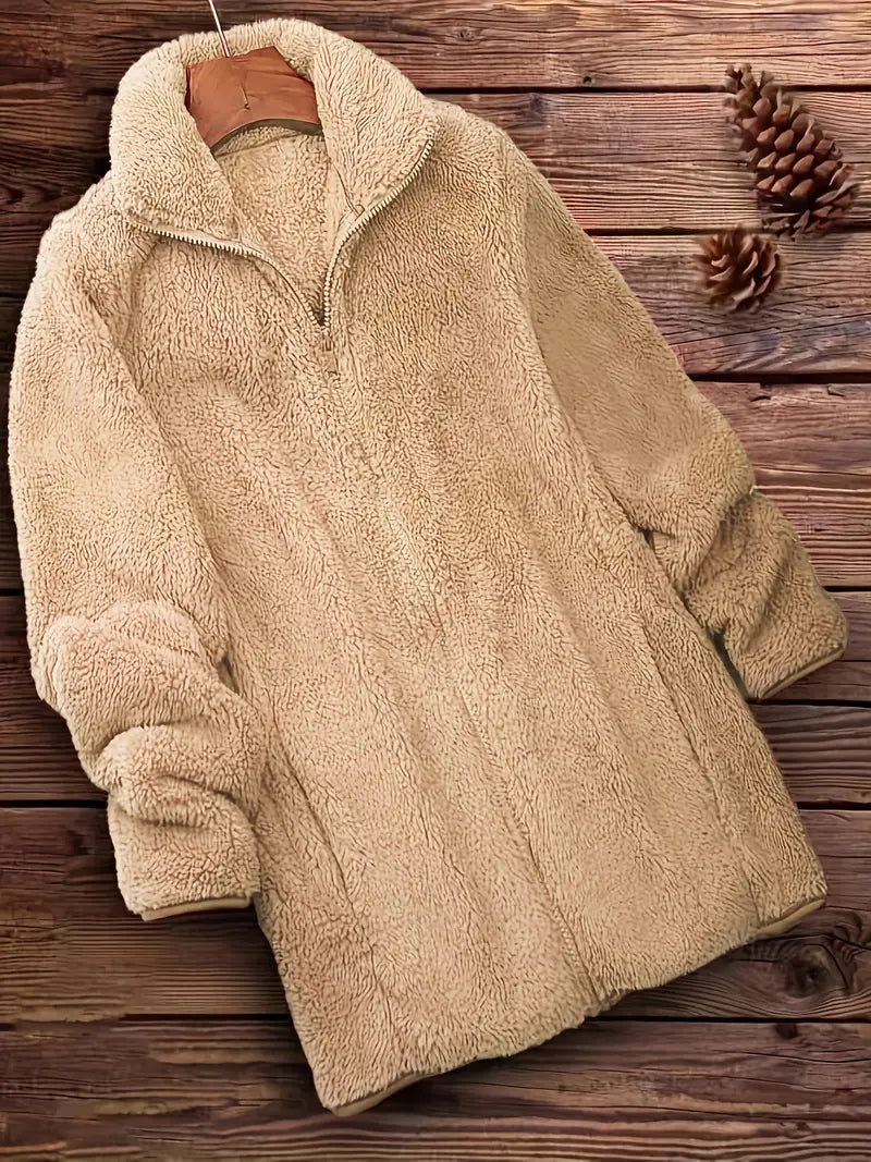 Veste Polaire Femme Hiver à Zip – Molleton Chaud Effet Mouton Vert Fluo, Douce et Confortable