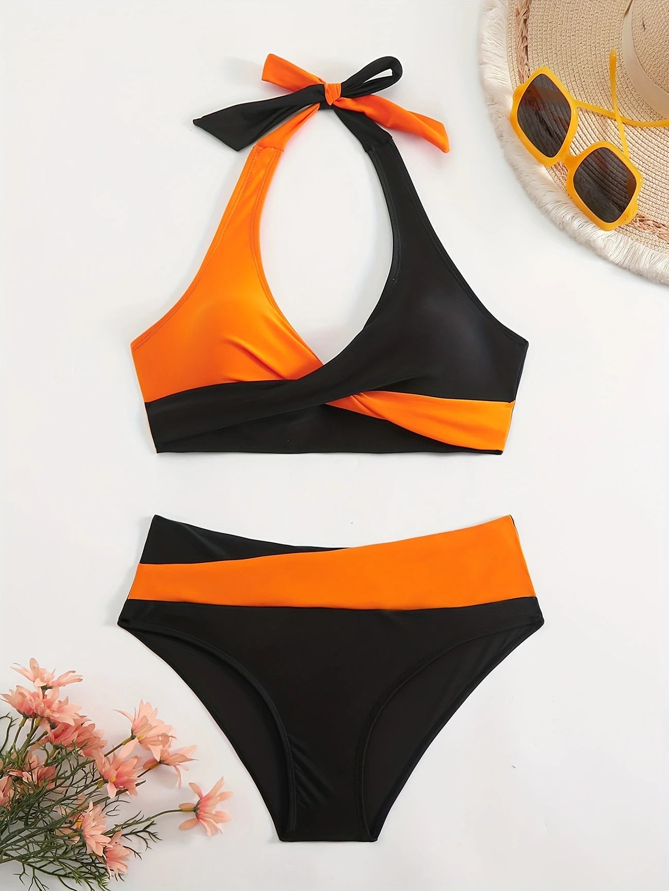 Bikini Femme Taille Haute 2 Pièces – Maillot de Bain Croisé à Nouer, Look Élégant et Confort Plage