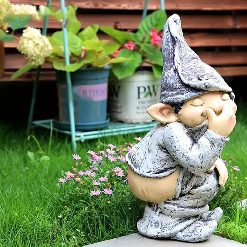Statue nain de jardin humoristique en résine – Sculpture déco originale pour extérieur