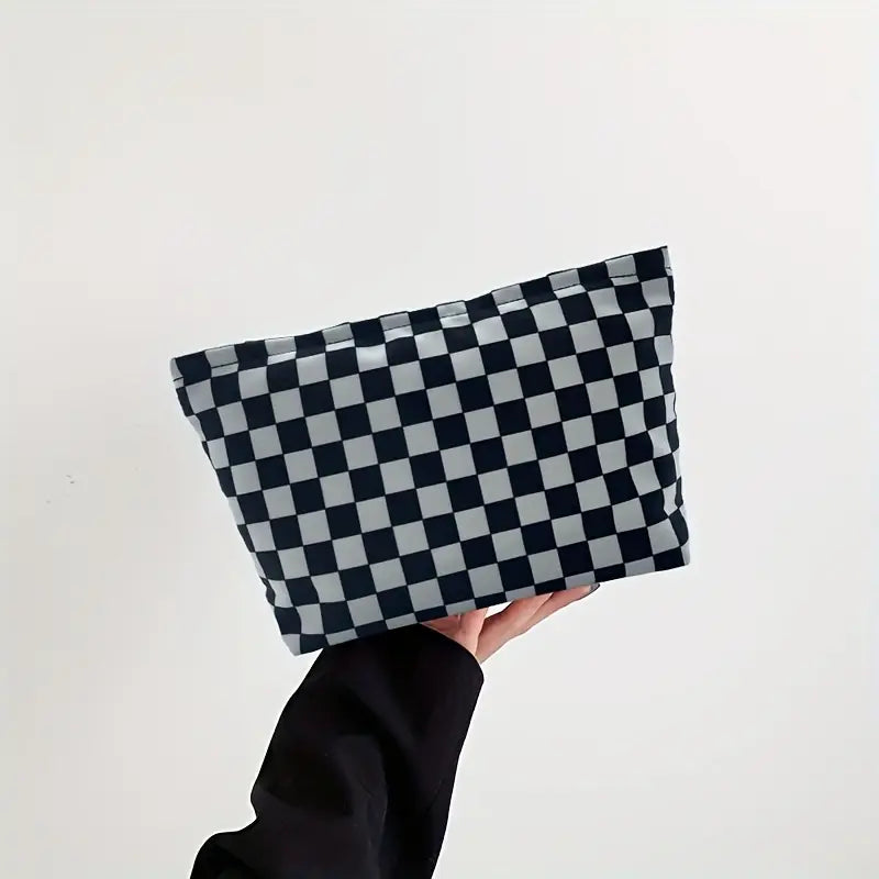 Trousse de toilette imperméable à motifs damier Grande capacité pour voyage et randonnée