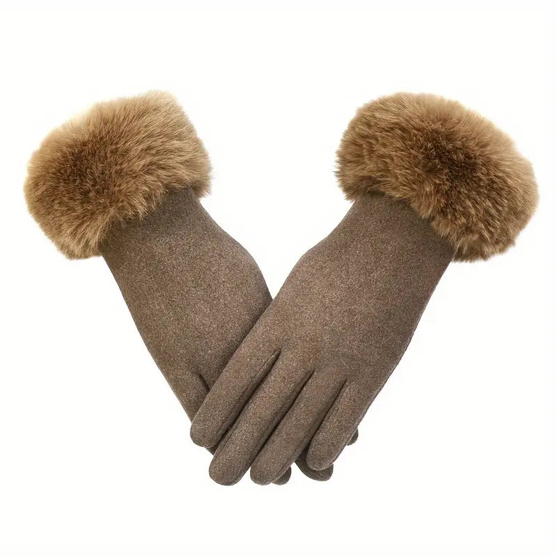 Gants femme élégants en laine violet avec poignet en fausse fourrure – Accessoire chaud et chic pour l’hiver