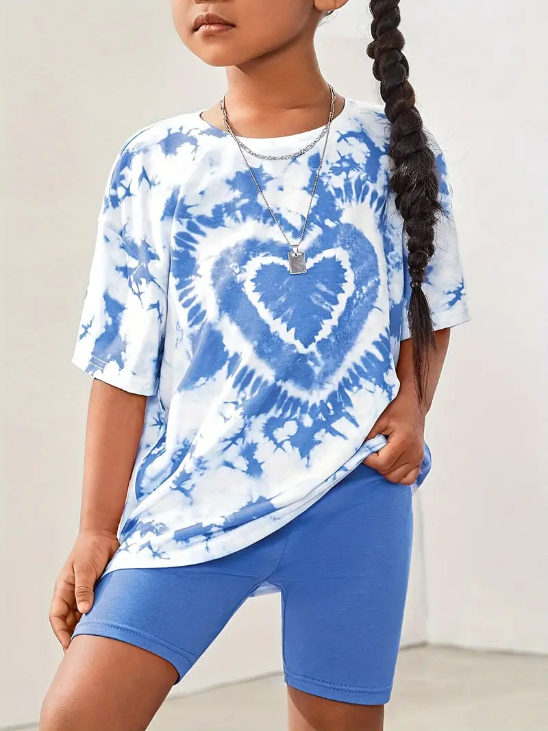 Chemise fille tie-dye violet avec motif cœur – t-shirt tendance et confortable