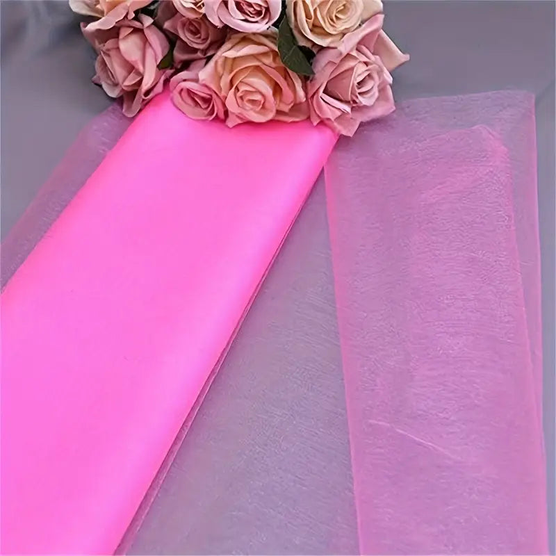 Tulle organza jaune fluo pour emballage cadeau – Rouleau tissu décoratif transparent pour artisanat, bouquets et événements