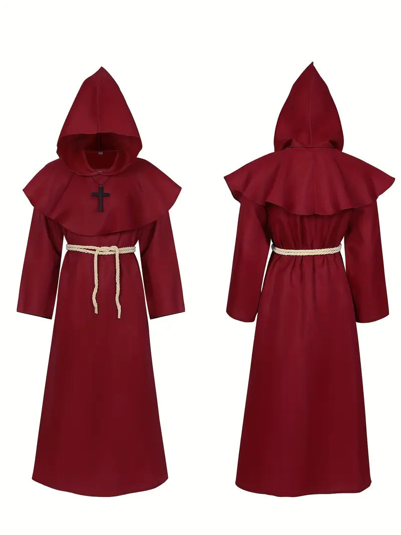 Robe de moine médiévale homme – Costume fantaisie religieux avec capuche et corde