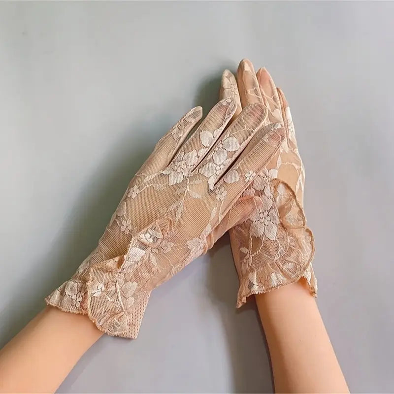 Gants femme en dentelle grise élégante – Accessoire chic pour mariage et cérémonies