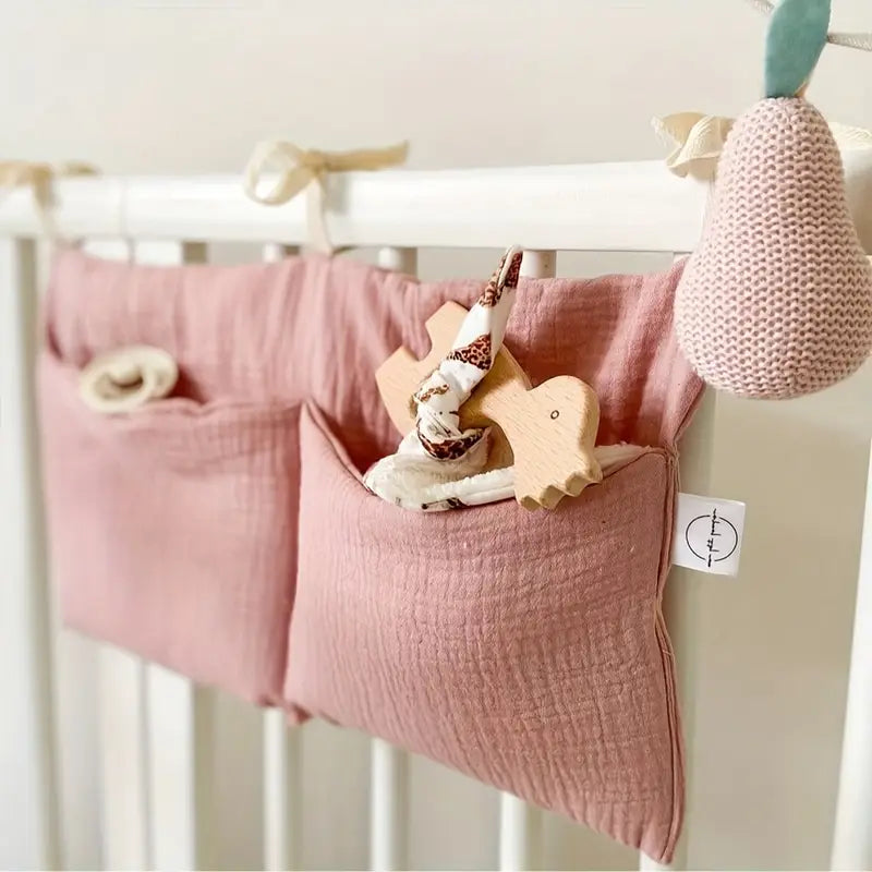 Organisateur de Lit Bébé en Coton – Pochettes de Rangement Suspendues pour Jouets et Accessoires
