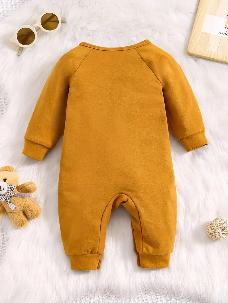 Body Bébé Manche Longue en Coton – Grenouillère Moutarde Motif Ours Mignon