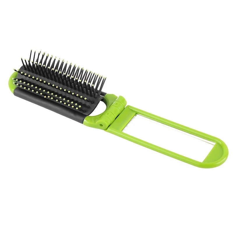 Brosse à Cheveux Pliable avec Miroir Intégré – Accessoire 2 en 1 Compact pour Retouches Beauté en Déplacement