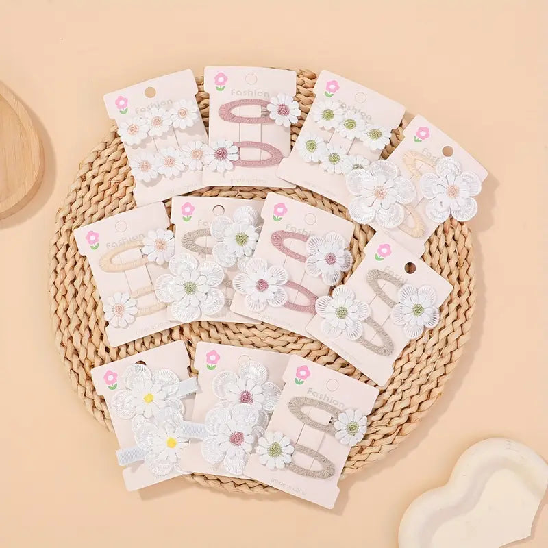 Lot de Barrettes Cheveux Enfant avec Fleurs Blanches – Accessoires Élégants et Colorés