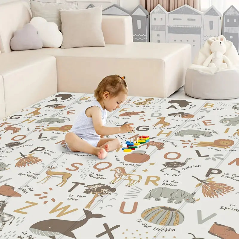Tapis de jeu éducatif bébé antidérapant – Alphabet et animaux, décoration chambre bébé