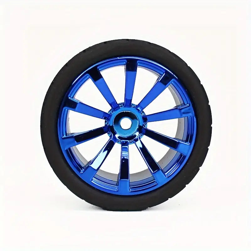 Roue de Voiture RC 65mm avec Jante Bleue – Pneus Haute Adhérence pour Modèles Radiocommandés