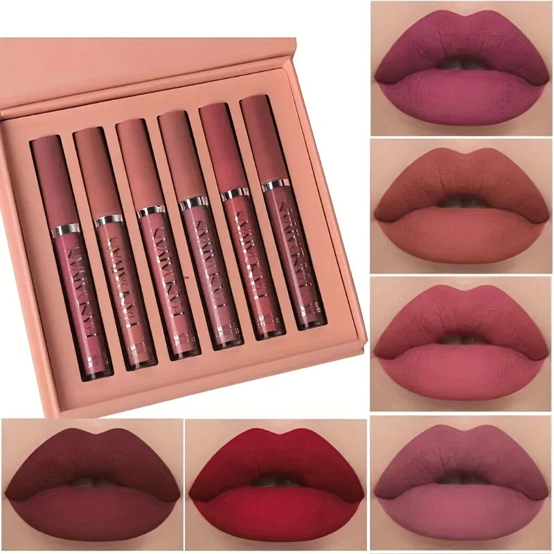 Coffret 6 Rouges à Lèvres Liquides Mat – Teintes Nude & Rosées Longue Tenue