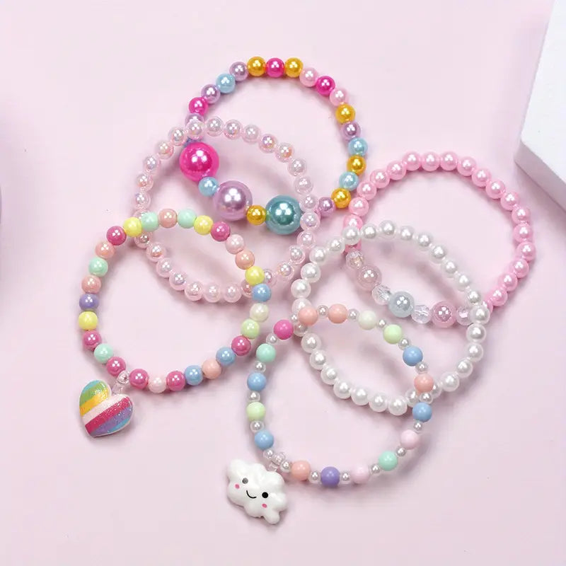 Lot de Bracelets Enfant Perles Colorées – Bijoux Fantaisie Arc-en-Ciel et Nuage