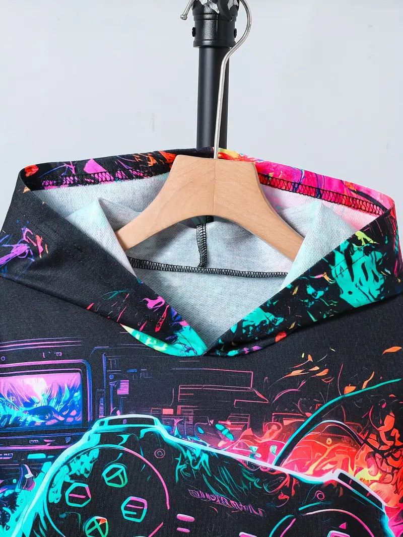 Ensemble Garçon Streetwear Coloré – Sweat à Capuche et Pantalon Motif Peinture Fluo