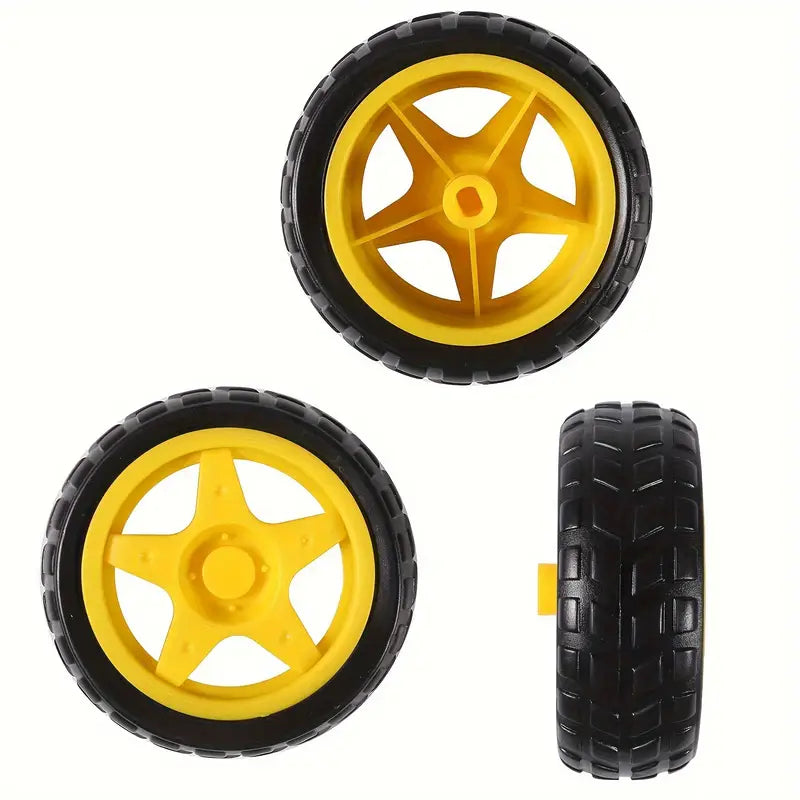 Kit de 4 Roues avec Moteur pour Robot – Pneus et Roues en Caoutchouc Antidérapant pour Projets Arduino et Voiture RC