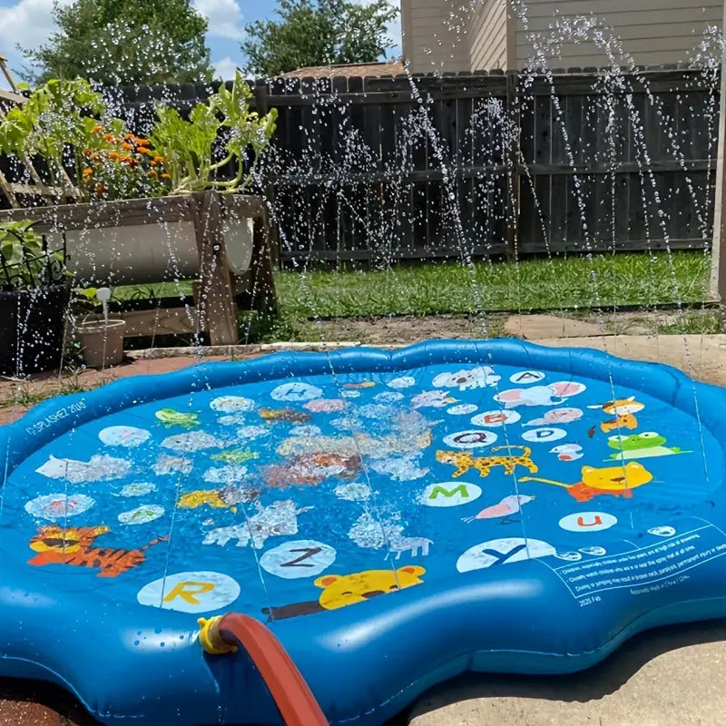 Piscine Gonflable pour Enfants 100cm Aire de Jeu d’Eau Ludique avec Animaux et Lettres Colorées