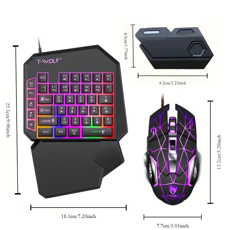 Combo Gaming Clavier Mécanique à Une Main & Souris LED – Kit Gamer pour PC et Mobile