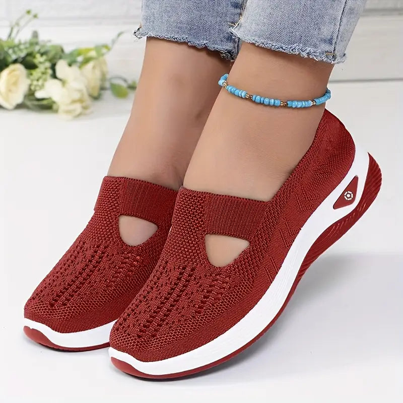 Baskets femme rouges respirantes – Chaussures de sport légères et confortables pour marche, fitness et quotidien