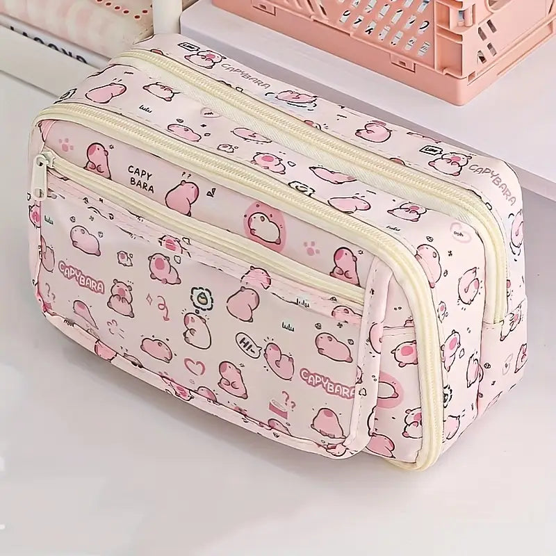 Trousse de Rangement Bébé Motif Capybara – Pochette Organisateur Multifonction pour Papeterie et Accessoires