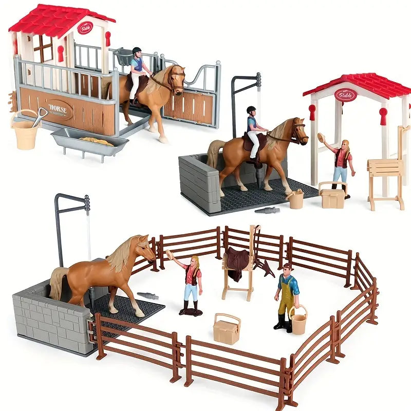 Centre Équestre Miniature avec Cheval, Cavalier et Écurie – Jouet Éducatif et Imaginatif pour Enfants