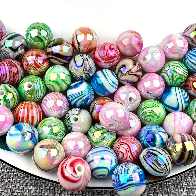 Perles Rondes Multicolores Effet Marbré – Perles Acryliques Brillantes pour Bijoux Fantaisie DIY