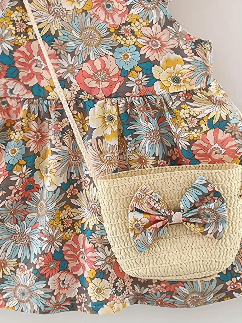 Robe Bébé Fille Fleurie avec Sac Assorti – Tenue Été Chic et Adorable