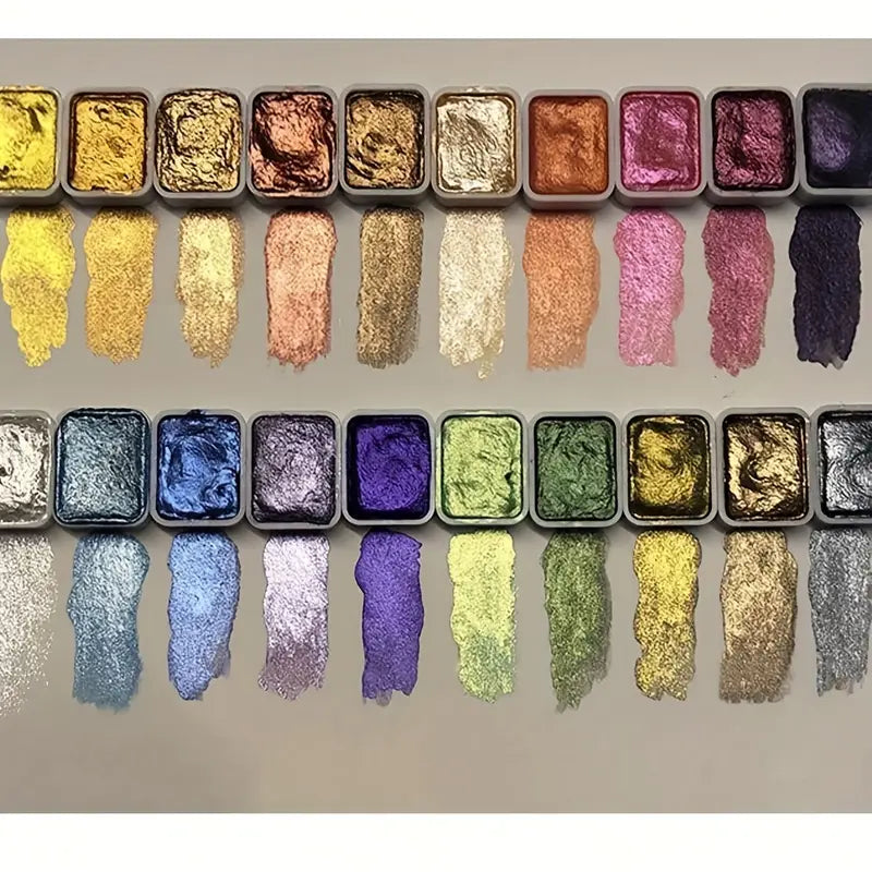 Aquarelles Métalliques et Nacrés – Palette de Peintures à Effet Brillant pour Illustration, Scrapbooking et Loisirs Créatifs
