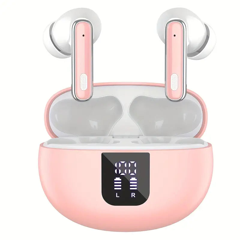 Écouteurs Sans Fil Bluetooth avec Boîtier de Charge LED – Design Rose Élégant et Confortable