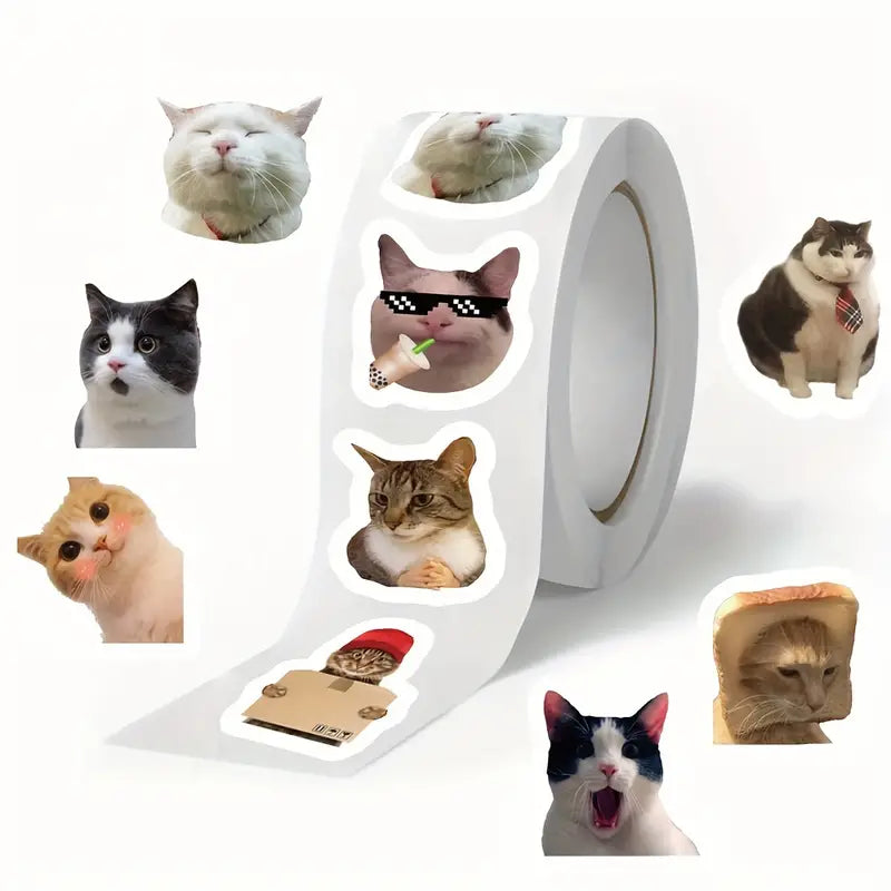 Autocollants Drôles de Chats – Stickers Amusants en Rouleau pour Ordinateur Portable, Tablette et Décoration DIY