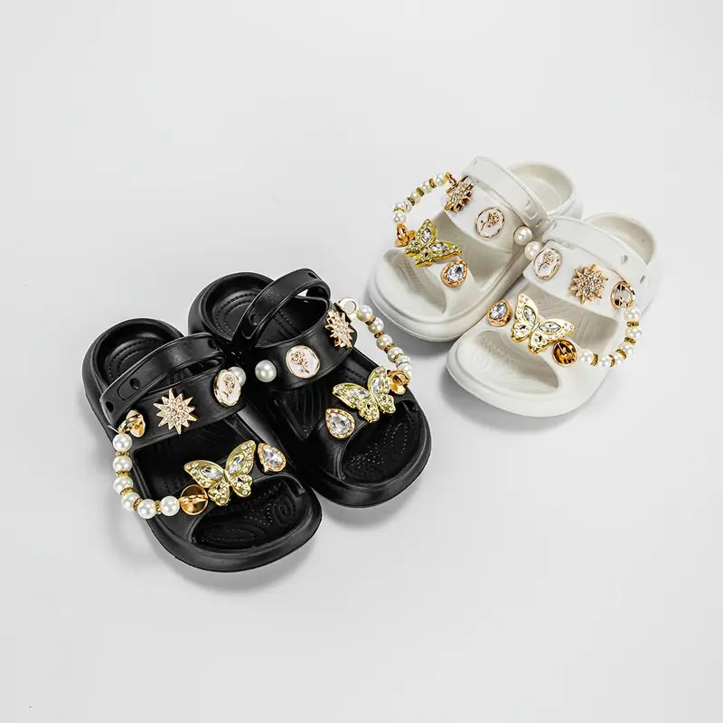 Sandales fille perles et papillon doré – Chaussures d’été élégantes et confortables