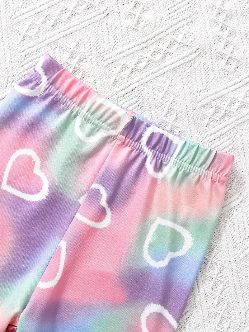 Lot de 3 Leggings Fille – Pantalons Colorés Motifs Cœurs, Papillons et Uni Violet