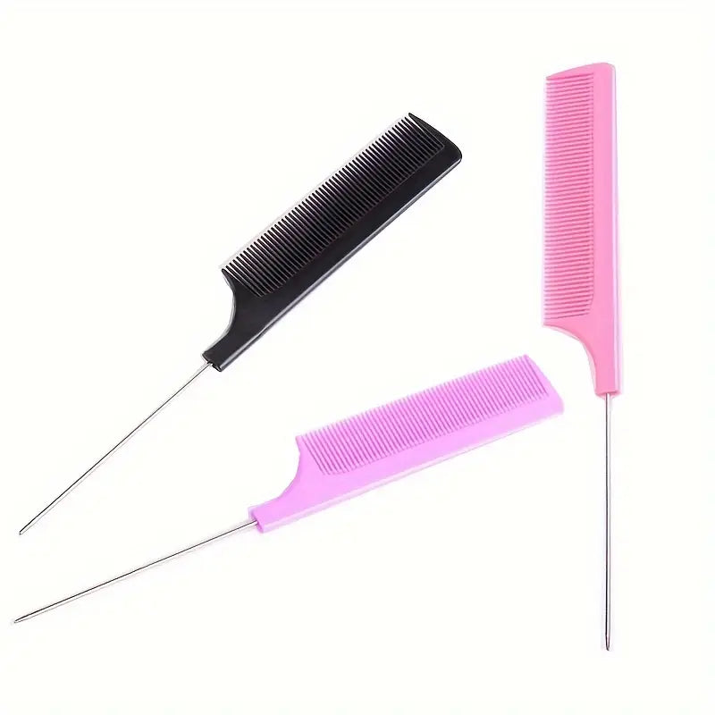 Peigne à Queue Fine pour Séparation et Coiffage Précis – Lot de 2 Antistatiques (Noir & Violet) – Idéal Tresses, Mèches et Chignons