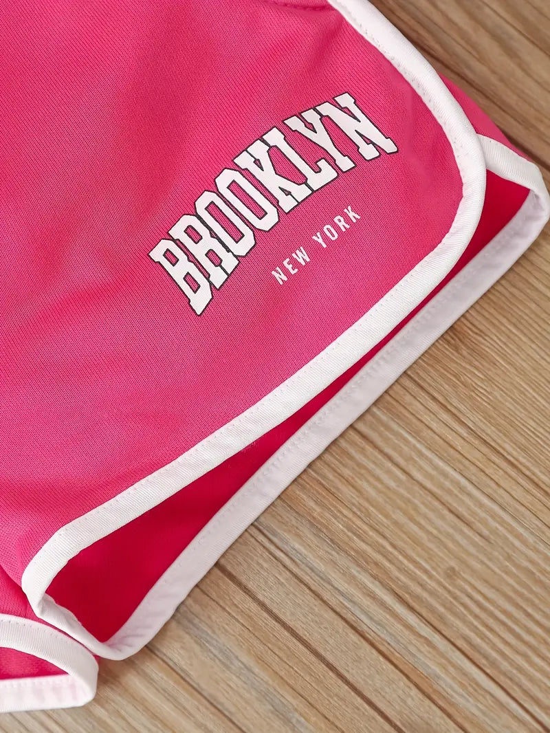 Hauts fille tendance – Ensemble crop top Brooklyn et short vert fluo avec t-shirt résille