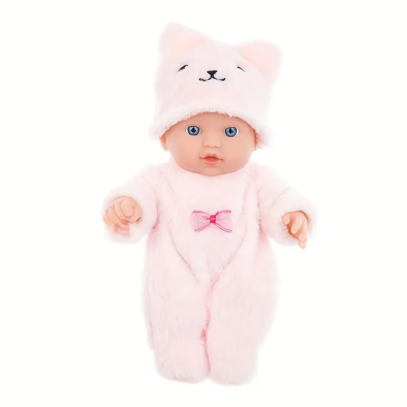 Poupées bébés 20 cm en peluche rose et bleue avec bonnet ours – Jouet doux et réaliste pour enfants