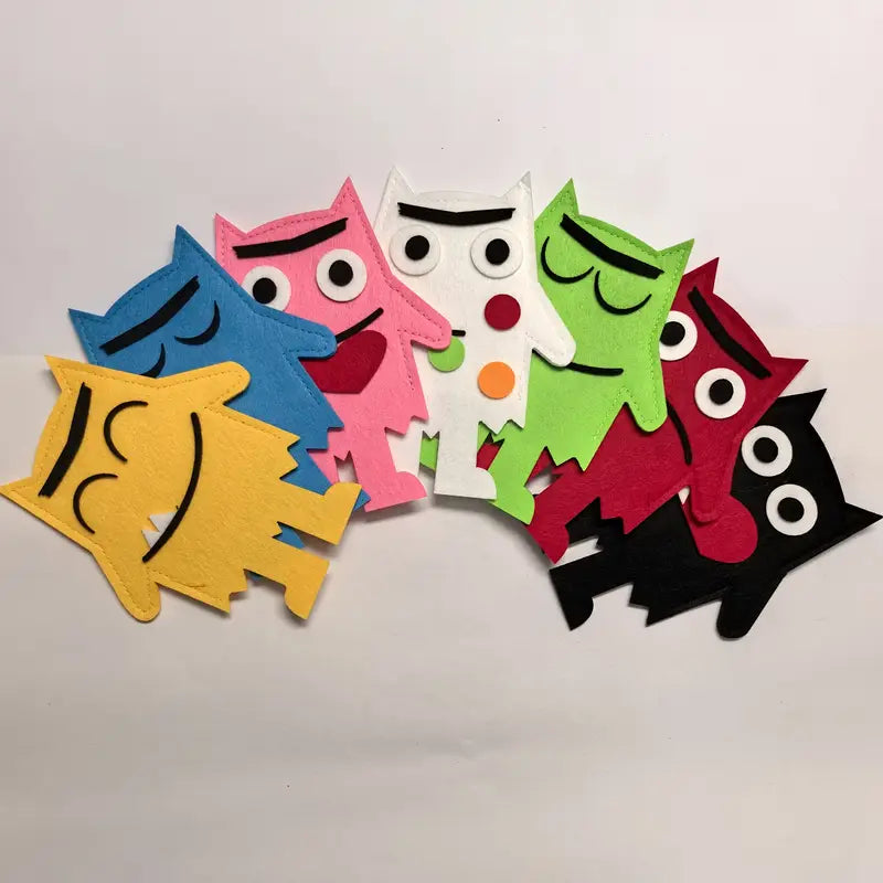 Marionnettes Émotions Color Monster – Jeu Éducatif en Feutrine avec Livre pour Théâtre et Expression des Sentiments