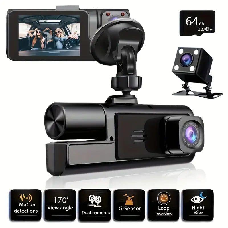 Dashcam Voiture HD 1080p – Caméra Embarquée avec Vision Nocturne et Support Ventouse