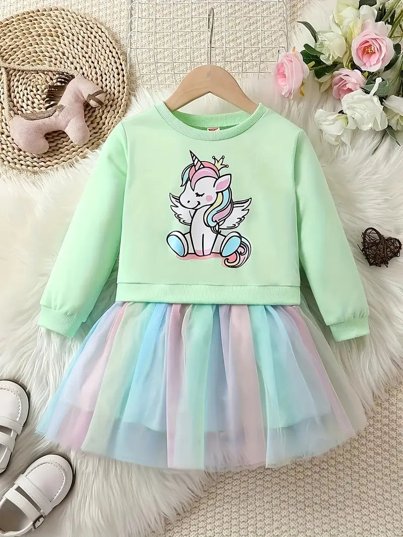 Robe fille licorne blanche avec jupe tutu arc-en-ciel – Tenue féérique et colorée