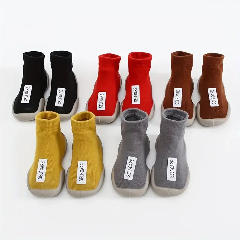 Chaussures bébé garçon montantes en tricot – Baskets souples antidérapantes confortables