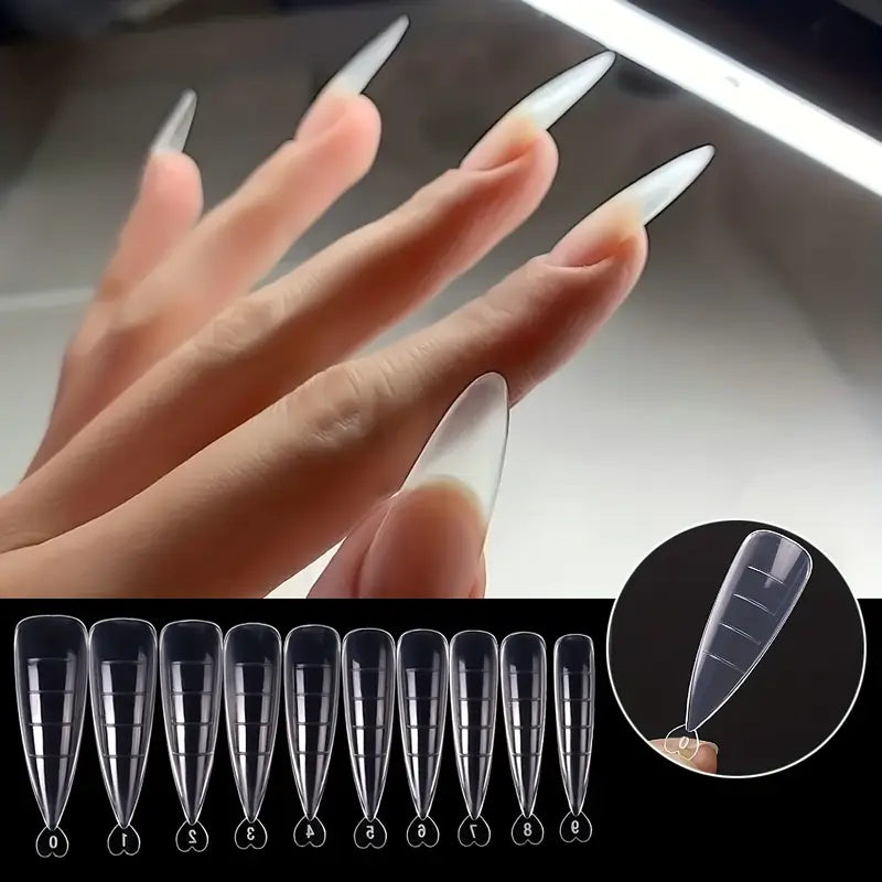 Moule à Ongles Polygel – Formes Réutilisables Transparente avec Guide de Longueur, Coffret 100 Pièces