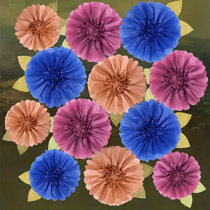 Fleurs Murales en Papier de Soie – Lot de 12 Décorations Colorées pour Classe, Fête ou Mur Créatif
