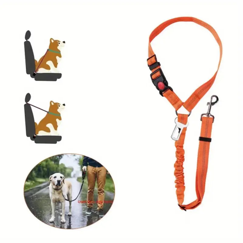 Laisse de Sécurité 2 en 1 pour Chien – Ceinture de Voiture et Laisse de Promenade Réglable et Antichoc