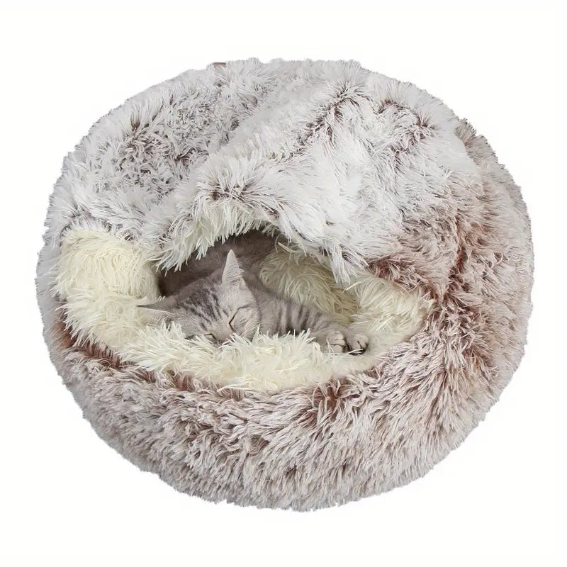 Lit Igloo pour Chat ou Petit Chien – Coussin Douillet en Fausse Fourrure