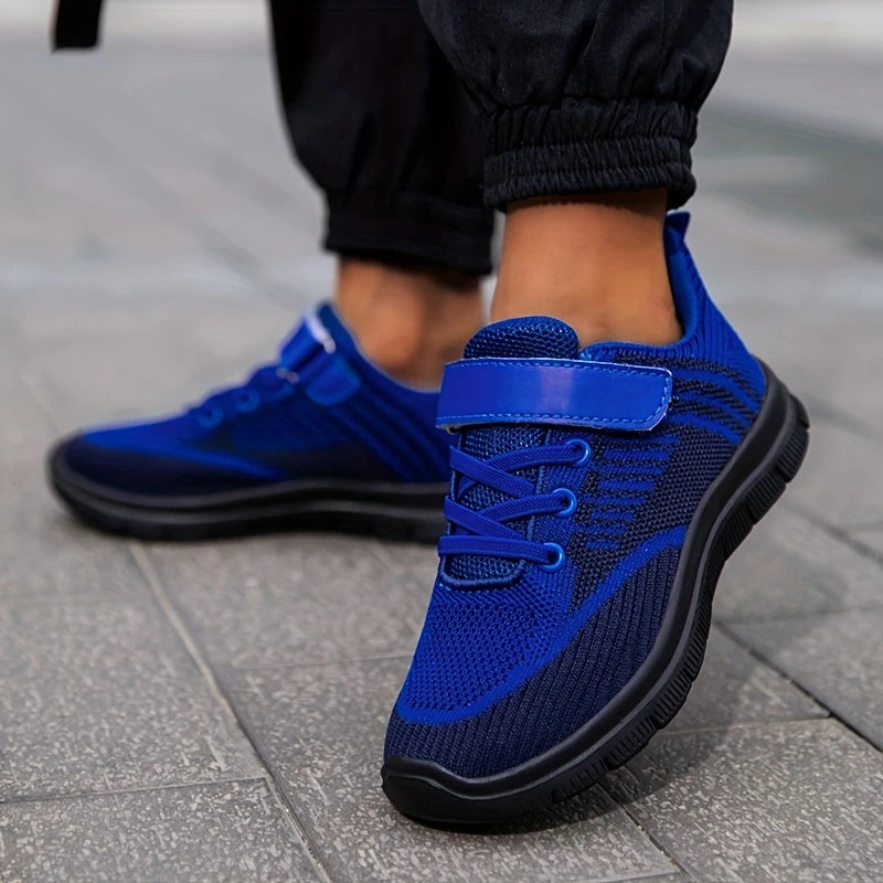 Baskets Enfant Garçon Bleu – Chaussures de Sport Respirantes avec Scratch & Lacets