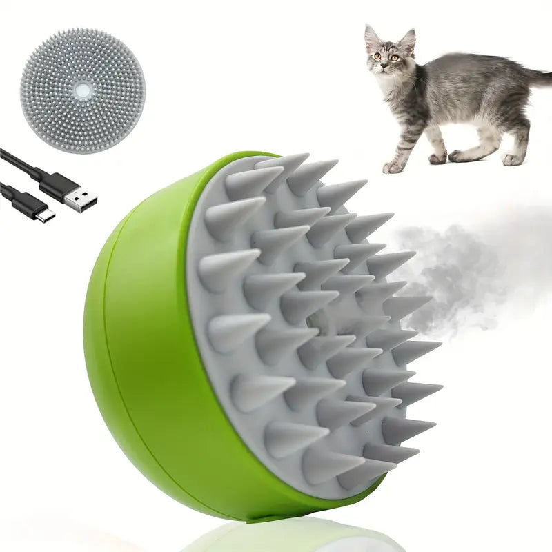 Brosse de Massage Électrique pour Chats et Chiens – Brosse Rechargeable avec Vapeur Apaisante et Picots Souples